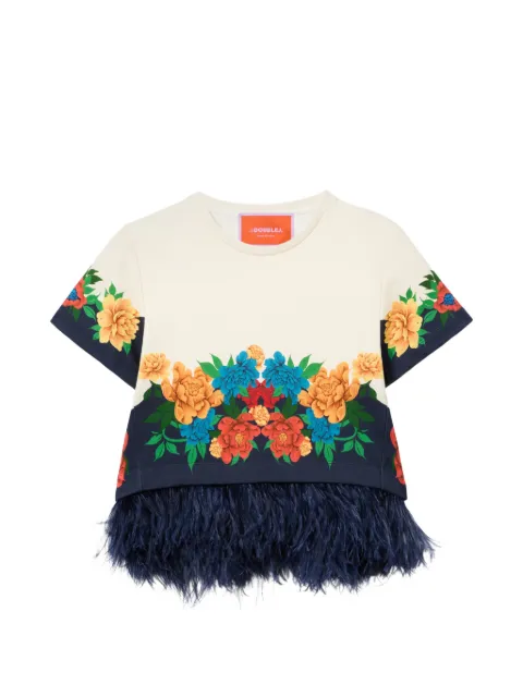 La DoubleJ floral feather T-shirt Neutrals TSH0038JER040PPE02WH04