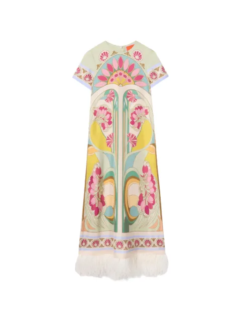 La DoubleJ Tulip Placée Green in silk twill with feathers Swing dress Green DRE0864SIL026TUL07GR02