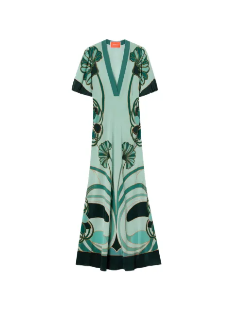 La DoubleJ Marlene Dietrich blooming tulip placée V-neck dress Green DRE0869CRE001BTU01GR11