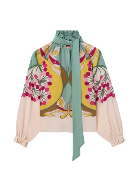 La DoubleJ Cerere ruffled pussy-bow blouse Pink SHI0086CRE002FLO08PI03
