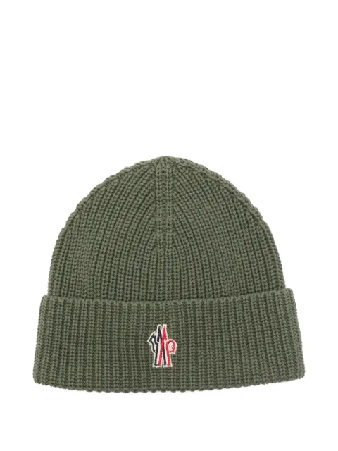Moncler logo-patch ribbed beanie hat Green L10973B00006M9800