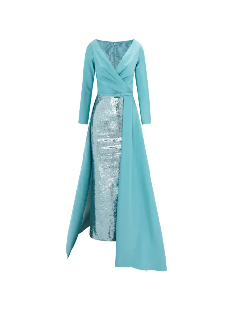 Rami Al Ali overlap sequin-skirt maxi dress Blue RAAAW23248014