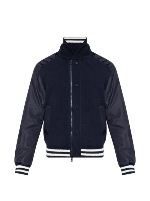 Moncler striped-trim knitted bomber jacket Blue L10919B00004M8724