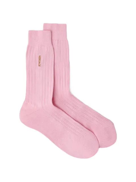 Versace embroidered cotton ribbed socks Pink 10231531A17973