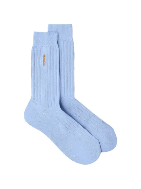 Versace embroidered cotton ribbed socks Blue 10231531A17973