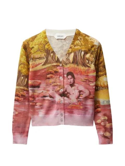 Versace printed silk knit cardigan Yellow 10242361A17877