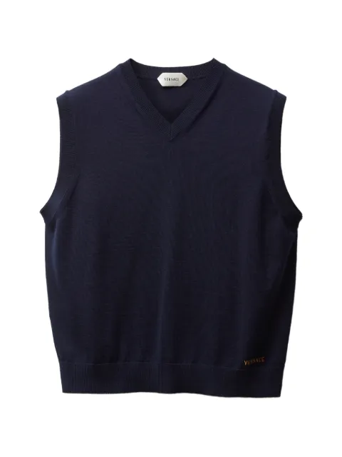 Versace embroidered wool knit vest Blue 10243491A18019
