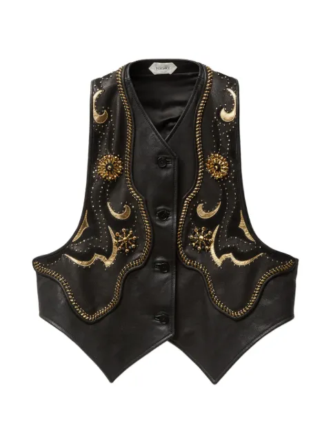 Versace embroidered leather vest Black 10248941A18102