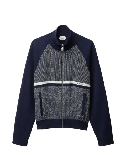 Versace embroidered jacquard cotton knit zip sweatshirt Blue 10236251A17417
