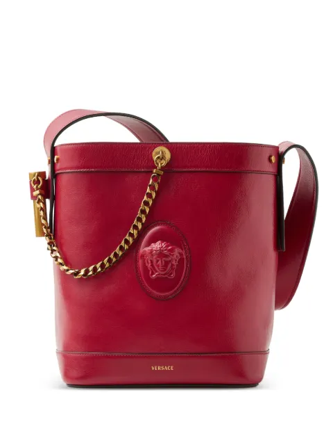 Versace Pivot small leather bucket bag Red 10234601A17453