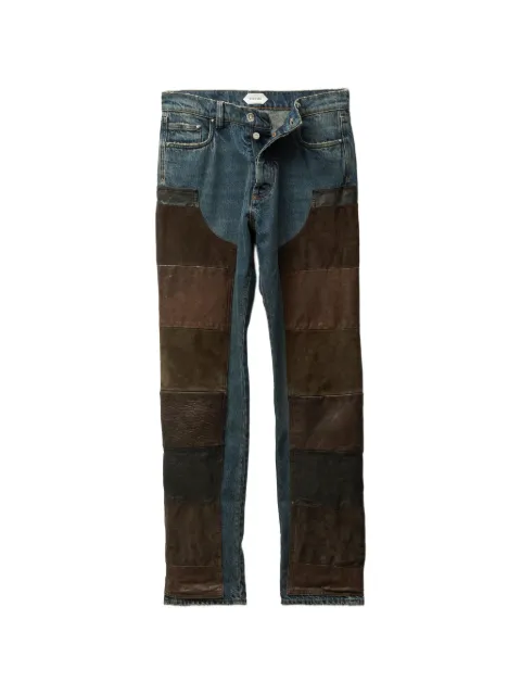 Versace leather patchwork straight jeans Blue 10241501A17718