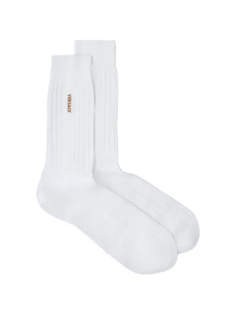Versace embroidered cotton ribbed socks White 10088351A17973