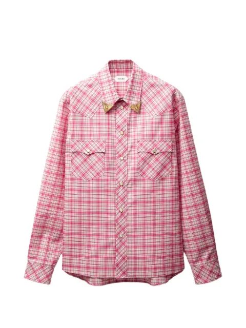 Versace checked cotton-poplin slim shirt Red 10249541A17903