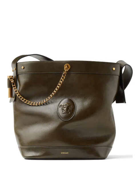 Versace Pivot large leather bucket bag Green 10232541A17453