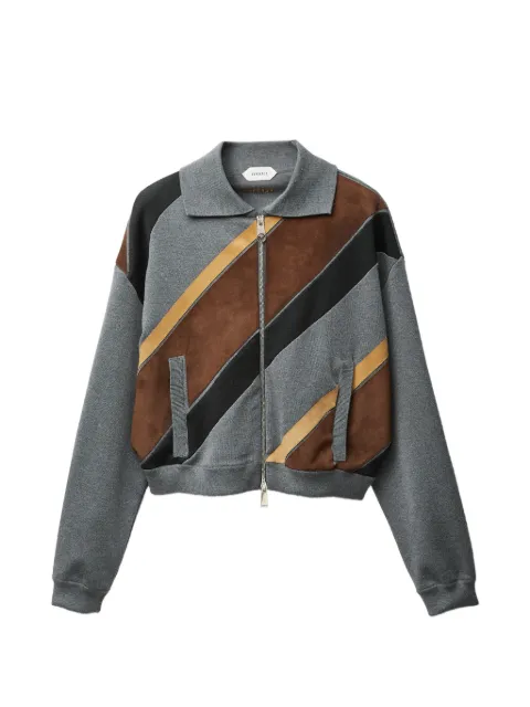 Versace intarsia-wool & leather patchwork zip sweatshirt Grey 10238801A17376