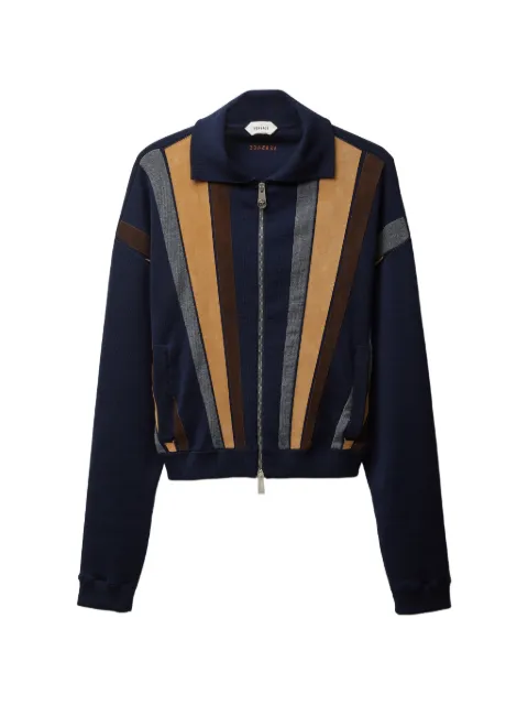 Versace Intarsia wool & leather patchwork zip jacket Blue 10235281A17376