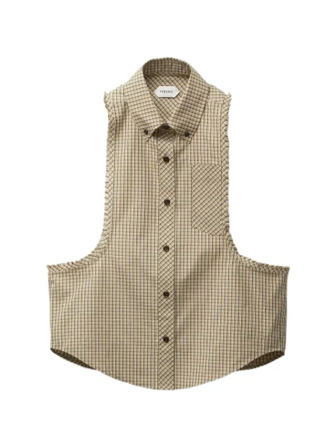 Versace micro-check cotton-poplin sleeveless shirt Neutrals 10235811A17897