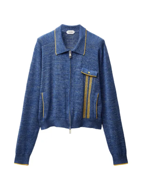 Versace mouliné jacquard knit zip sweater Blue 10240561A17685