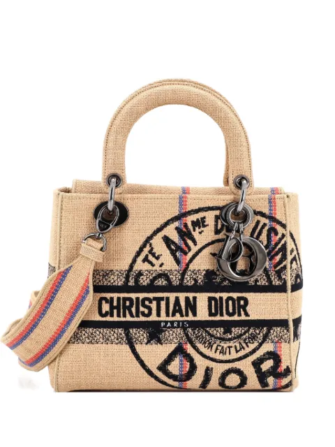 Christian Dior Pre-Owned Lady D-Lite Bag Embroidered Raffia Medium satchel Neutrals QWK4SXXQFOKR2KXE
