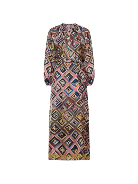 Pierre-Louis Mascia balloon-sleeve geometric-pattern midi dress Pink ALOESAB11524SE518007101