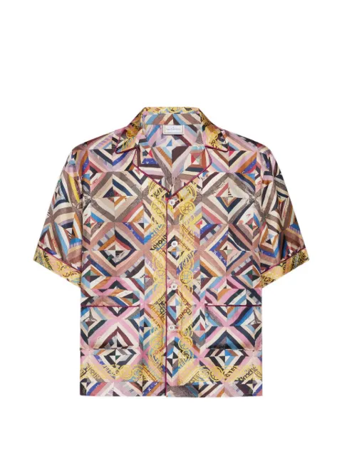 Pierre-Louis Mascia mosaic-pattern short-sleeve shirt Brown ALOESCMC11927SE518126101