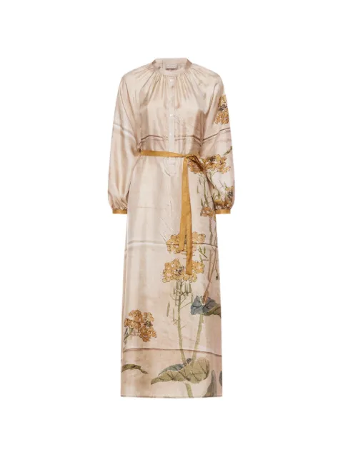Pierre-Louis Mascia Aloe floral gathered-detail midi shirt dress Neutrals ALOESAB11524SE518008101
