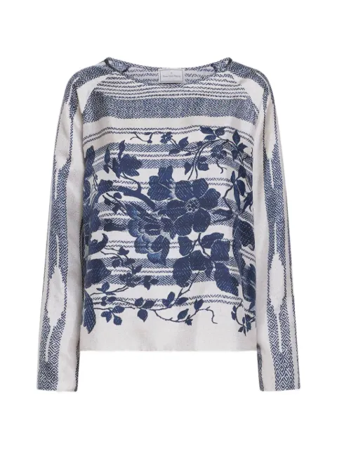 Pierre-Louis Mascia Aloe floral-print longsleeve blouse Blue ALOESCML10061SE518060101