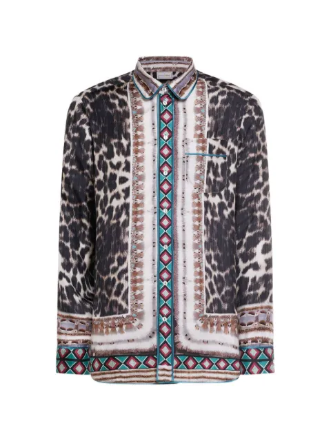 Pierre-Louis Mascia Aloe leopard-print geometric-trim shirt Black ALOESCML10642SE517871101
