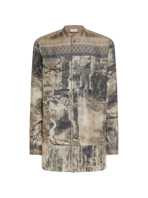 Pierre-Louis Mascia Aloe band collar tapestry print longsleeve shirt Neutrals ALOESCML11185SE517869101