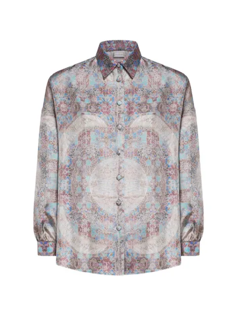 Pierre-Louis Mascia Aloe mosaic-pattern button-up silk shirt Neutrals ALOESCML12049SE518127101