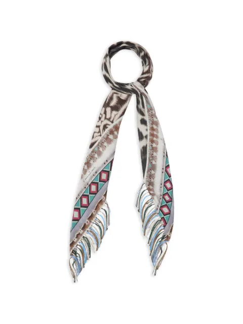 Pierre-Louis Mascia Aloeuw geometric animal-print fringed scarf Neutrals ALOEUWSW100X100RPFSE517552101