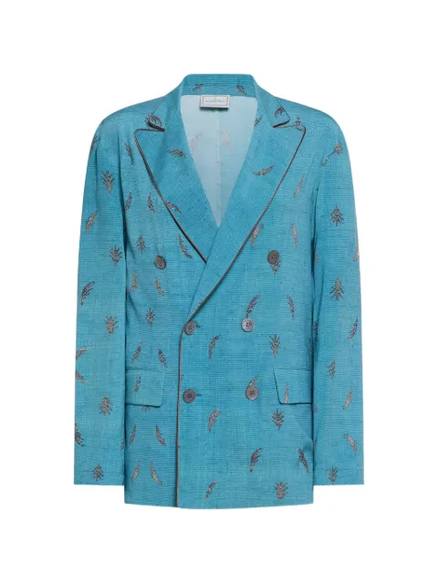 Pierre-Louis Mascia leaf-motif double-breasted blazer Blue ADANASTRSVGC12226SE147179101