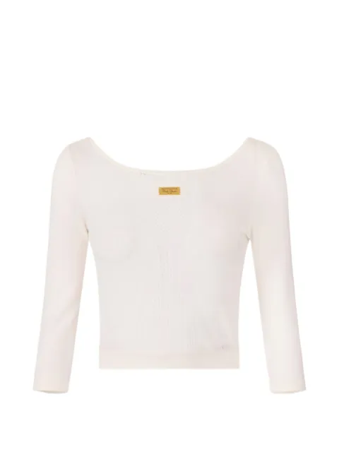 Elisabetta Franchi logo-plaque knit top Neutrals MK71W61E2