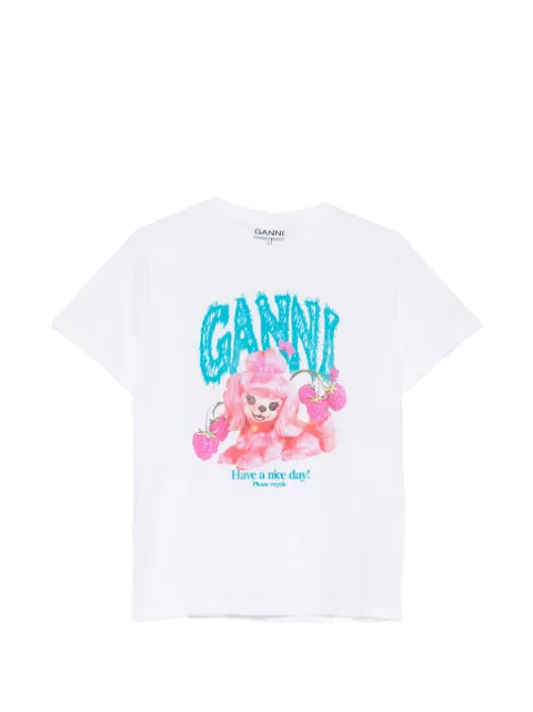 GANNI dog graphic T-shirt White A1050142