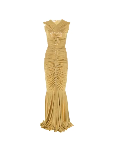 Norma Kamali shirred fishtail maxi dress Gold ST2263LMU55892