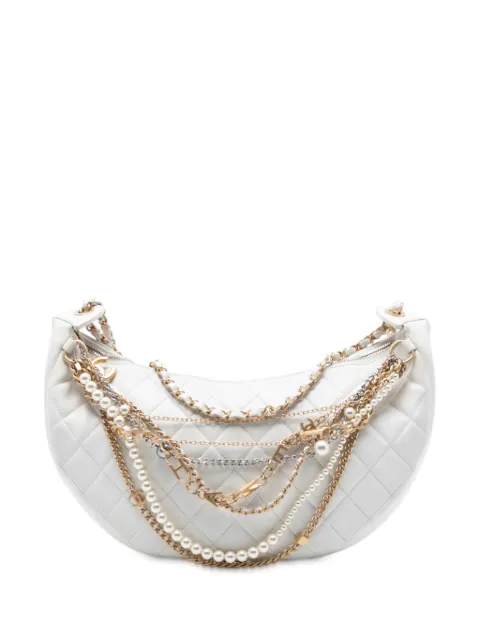 CHANEL Pre-Owned 2019 Quilted Lambskin All About Chains hobo bag White GPC6IELHWBFSB21W