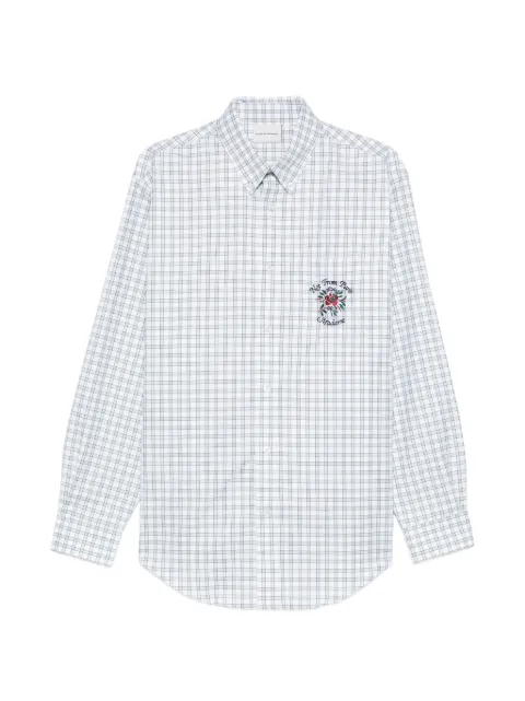Drôle De Monsieur checked-pattern logo-embroidery shirt White JSH240CO228