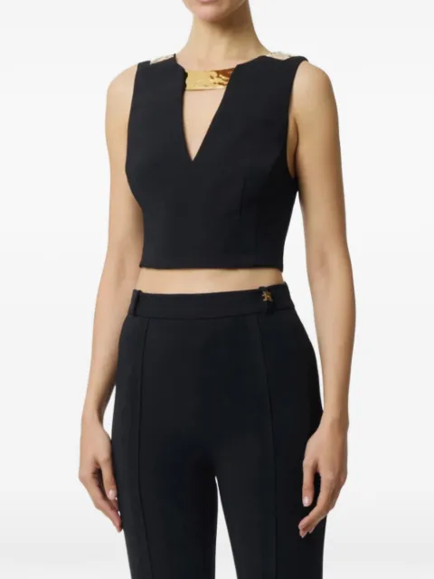 Elisabetta Franchi top in double layer stretch crêpe with jewel neckline Black TO05061E2