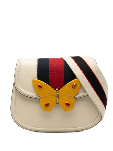 Gucci Pre-Owned 2016-2025 Small Calfskin Web Linea Butterfly Totem crossbody bag White 7339IEK0Z02GBVPP