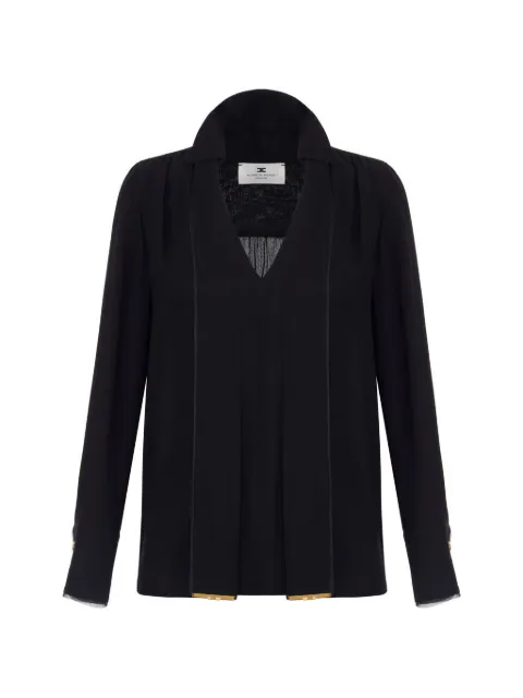 Elisabetta Franchi blouse in viscose georgette fabric with sash belt Black CA14661E2