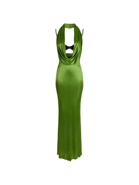Elisabetta Franchi Red Carpet dress in shiny viscose jersey Green ABR1361E2