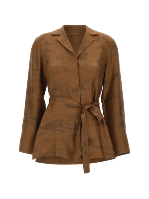Max Mara Abituro landscape-print V-neck shirt Brown 2616191031600