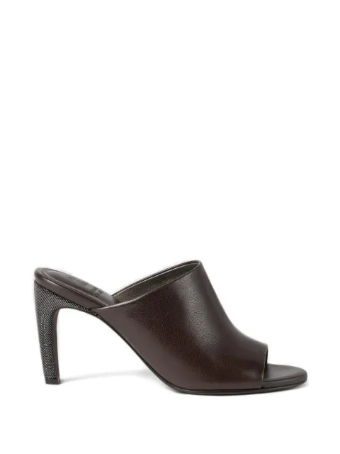 Brunello Cucinelli monili-embellished leather heeled mules Brown MZORC3218C8279