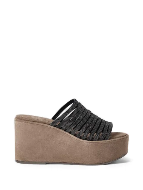 Brunello Cucinelli monili-embroidered suede wedges Black MZGAG3240C101