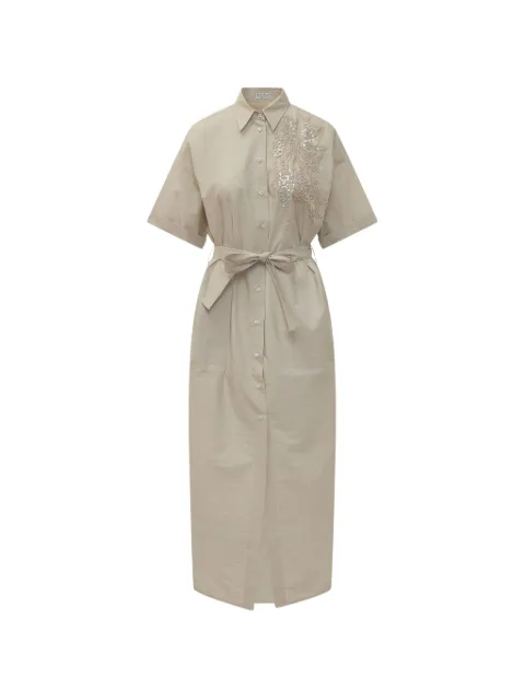 Brunello Cucinelli techno cotton-poplin dress with dazzling seabed embroidery Neutrals M0F79AHD91C9593