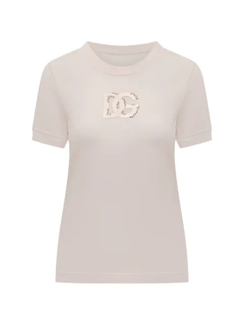 Dolce & Gabbana crystal-embellished logo-patch T-shirt Pink F8N08ZGDDMB