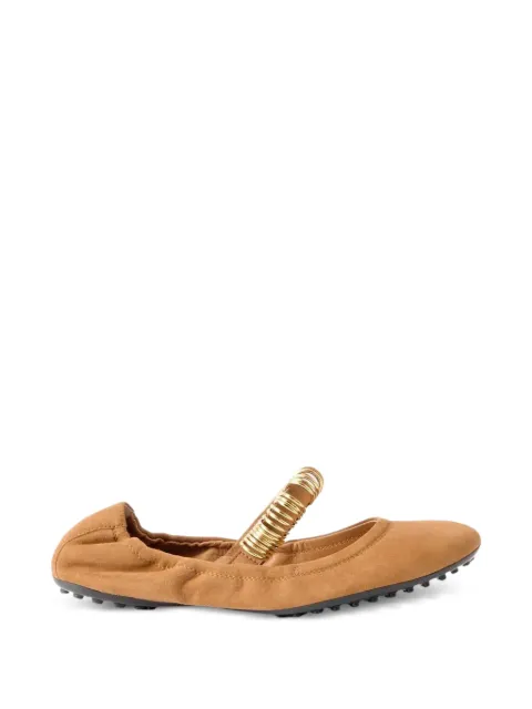 Tod's golden-ring detail suede ballet flats Brown XXW0HI0JJ10HR0