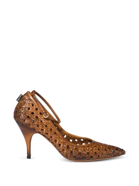 Miu Miu woven-leather ankle-strap pumps Brown 5I654EFA0853ZN7