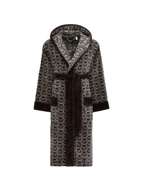 Philipp Plein hooded geometric-pattern bath robe Brown AAEAUAG0082PTE003N