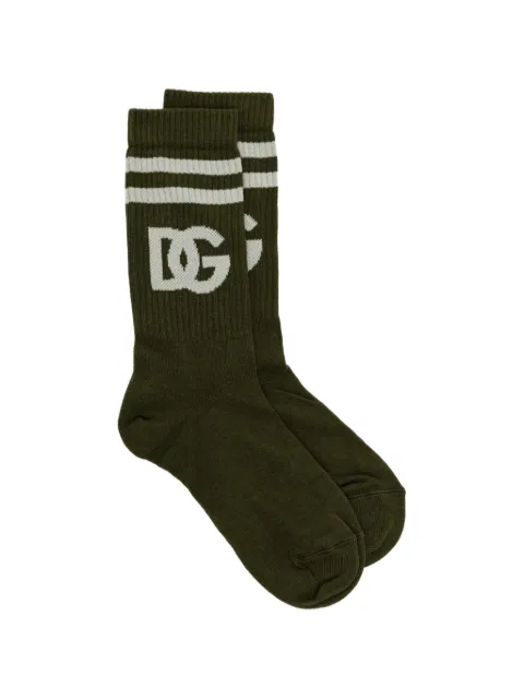 Dolce & Gabbana cotton socks with DG jacquard logo Green GXS80TJGMED